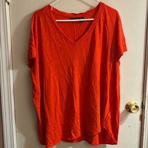 Tahari Woman Bright Orange V-Neck Tee